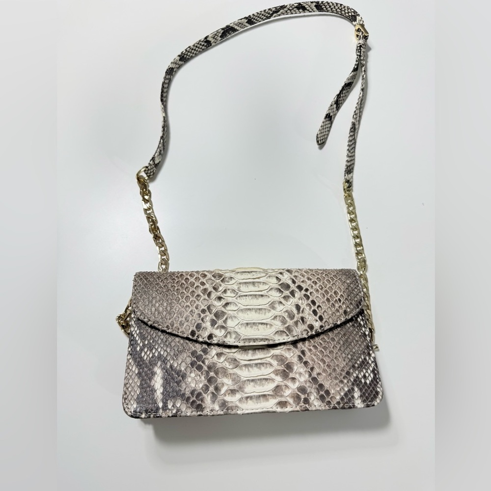 Genuine Python Snakeskin Shoulder Bag Beige Exoti… - image 1